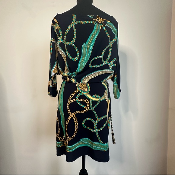 ✨Y2K Cache Dress with Green and Gold Chain Print Size M - Picture 12 of 15